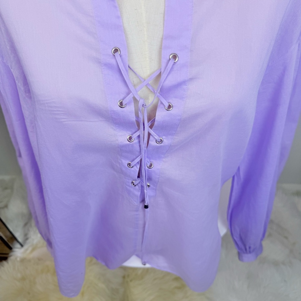 DOROTHEE SCHUMACHER Lilac LaceUp Relaxed Tissu Cotton Blouse Boho Luxe Coastal M